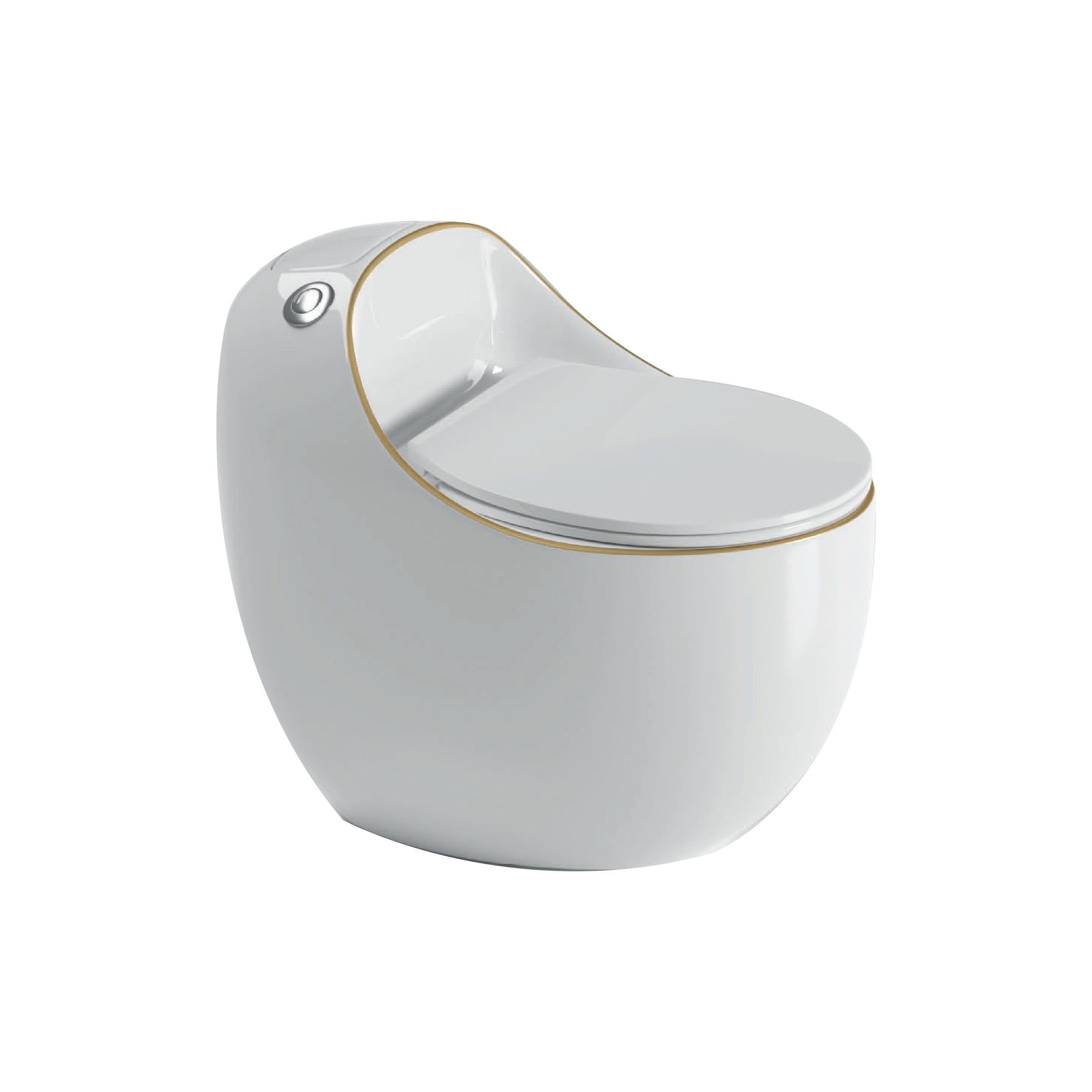 Inodoro One Piece Afrodita + Tapa Asiento Y Acces. Ovalado Blanco Y Linea Dorada (645X450X615) - Fratelli Premium